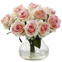 Nearly Natural 1367-LP Rose Arrangement With Vase - Light Pink