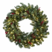 Nearly Natural 4860 30 in. Lighted Pine Wreath With Berries & Pine Cones