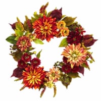 Nearly Natural 4131 22 in. Dahlia & Mum Wreath