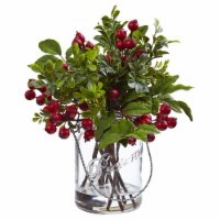 Nearly Natural NEN-4545-IFS Berry Boxwood in Glass Jar Silk Arrangement