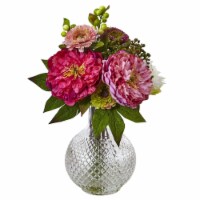 14-in Peony and Mum in Glass Vase