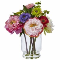 12-in Peony and Mum in Glass Vase