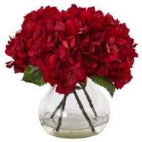 Nearly Natural 1441 Spillover Red Hydrangea with Vase Silk Flower Arrangement