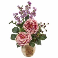 17-in Large Rose and Dancing Daisy in Wooden Pot-Pink