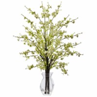Nearly Natural 1459-WH Cherry Blossom in Glass Vase, White