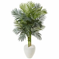 Nearly Natural 5986 4.5 ft. Golden Cane Palm Tree in White Oval Planter