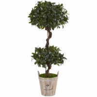 Nearly Natural 5842 4.5 ft. Sweet Bay Double Topiary Tree in Farmhouse Planter
