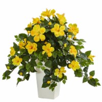 Nearly Natural 6364-YL Hibiscus Artificial Plant in White Tower Planter, Yellow