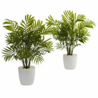 Nearly Natural 6377-S2 Palms in White Planter Artificial Plant - Set of 2