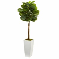 Nearly Natural NEN-5873-IFS 4 ft. Fiddle Leaf Artificial Tree in White Tower Planter Silk Tre