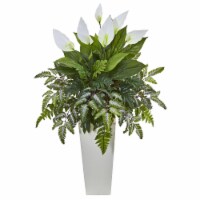 Nearly Natural 6403 Mixed Spathifyllum Artificial Plant in White Tower Vase