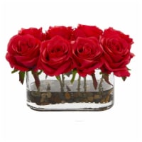 Nearly Natural 1520-R D 5.5 in. Blooming Roses in Glass Vase Artificial Arrangement, Red