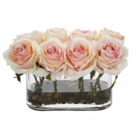 Nearly Natural 1520-LP 5.5 in. Blooming Roses in Glass Vase Artificial Arrangement, Light Pin