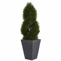 Nearly Natural 5703 4 ft. Cypress Double Spiral Topiary Artificial Tree in Slate Planter UV R