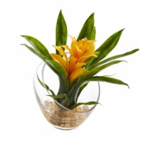 Nearly Natural 1535-YL 8 in. Tropical Bromeliad in Angled Vase Artificial Arrangement, Yellow