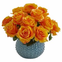 Nearly Natural 1542-OY 11.5 ft. Rose Artificial Arrangement in Blue Ceramic Vase, Orange & Ye