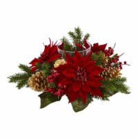 Nearly Natural 4270 Poinsettia, Berry & Golden Pine Cone Candelabrum Artificial Arrangement