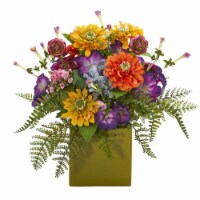 14-in Mixed Floral Artificial Arrangement in Green Vase