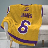 Sleep Squad Los Angeles Lakers LeBron James 60  x 80  Raschel Plush Jersey Blanket