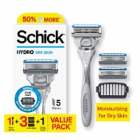 Schick Hydro Dry Skin 5-Blade Razor for Men + 3 Refills with Comfort Coating + Two Hour Moisturizing Perspective: Main