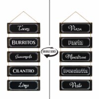 5 Panels Black Reversible Hanging Wood Wall Sign Dcor - Black