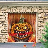 My Door Decor 285903HALL-001 7 x 8 ft. Scary Pumpkin in Flame Halloween Door Mural Sign Banne