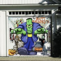 My Door Decor 285903HALL-003 7 x 8 ft. Frankenstein & Friends Halloween Door Mural Sign Banne