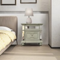 28 Inch Bedside Nightstand, 2 Drawers, Mirror Panels, Crystal Acrylic Knobs, Silver-Saltoro