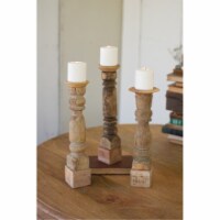 Set Of Three Asst Wooden Reclaimed Banister Candle Stand