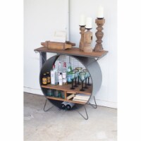 Round Metal Cubby Console With Slatted Wood Top