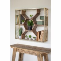 Kalalou CMX2287 30 x 7 x 28 in. Wooden Honey Comb Shelf with Antique Brass Finish Metal Mesh