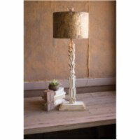 Table Lamp - Carved Wooden Base With Rustic Metal Shade 14 D X 40 T