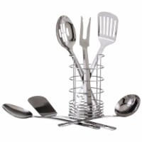 7-Piece Stainless Steel Kitchen Set w/ Meat Fork, 2 Spatulas, 2 Spoons, Ladle and Caddy