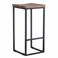 Iron Base Counter Height Stool with Wooden Saddle Seat, Brown and Black- Saltoro Sherpi