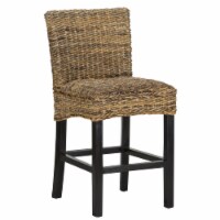 Woven Rattan Counter Height Stool with Wooden Legs and Low Profile Backrest, Brown and Black-