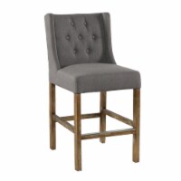 Wooden Counter Height Stool with Fabric Padded Seat and Tufted Wing Back, Gray and Brown-
