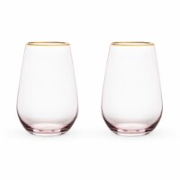 Twine 6164 18 oz Garden Party Rose Crystal Stemless Wine Glass Set, Pink - Set of 2