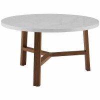 30 inch Round Coffee Table in White Faux Marble and Acorn
