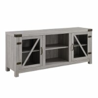 Walker Edison Barn Door Wood/Glass TV Stand for TVs up to 66 in Stone Gray