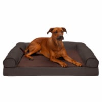 FurHaven Faux Fleece & Chenille Soft Woven Orthopedic Sofa Dog Bed | Jumbo, Coffee