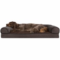 FurHaven Faux Fleece & Chenille Soft Woven Memory Sofa Dog Bed|Large, Coffee