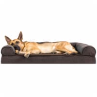 FurHaven Faux Fleece & Chenille Soft Woven Memory Sofa Dog Bed|Jumbo, Coffee