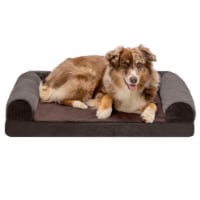 FurHaven Faux Fleece & Chenille Soft Woven Cool Gel Sofa Dog Bed|Large, Coffee