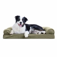 FurHaven Faux Fur & Velvet Cool GelSofa Dog Bed|Large, Dark Sage