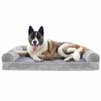 FurHaven Faux Fur & Velvet Cool GelSofa Dog Bed|Jumbo, Smoke Gray