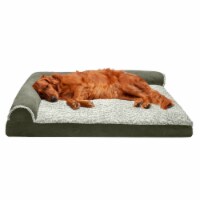FurHaven TwoTone Faux Fur & Suede DLX Chaise Memory Sofa Dog Bed|Jumbo, Dark Sage