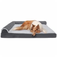 FurHaven TwoTone Faux Fur & Suede DLX Chaise Cool Gel Sofa Dog Bed|Jumbo Plus, Stone Gray