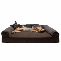 FurHaven Faux Fleece & Chenille Soft Woven Cool Gel Sofa Dog Bed|Jumbo Plus, Coffee