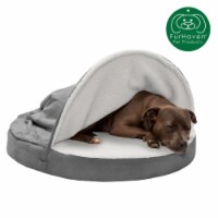 FurHaven Faux Sheepskin Snuggery Gel Top Foam Pet Bed | 35 , Gray