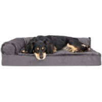 FurHaven Plush & Velvet DLX Chaise Orthopedic Sofa-Style Dog Bed|Medium, Platinum Gray